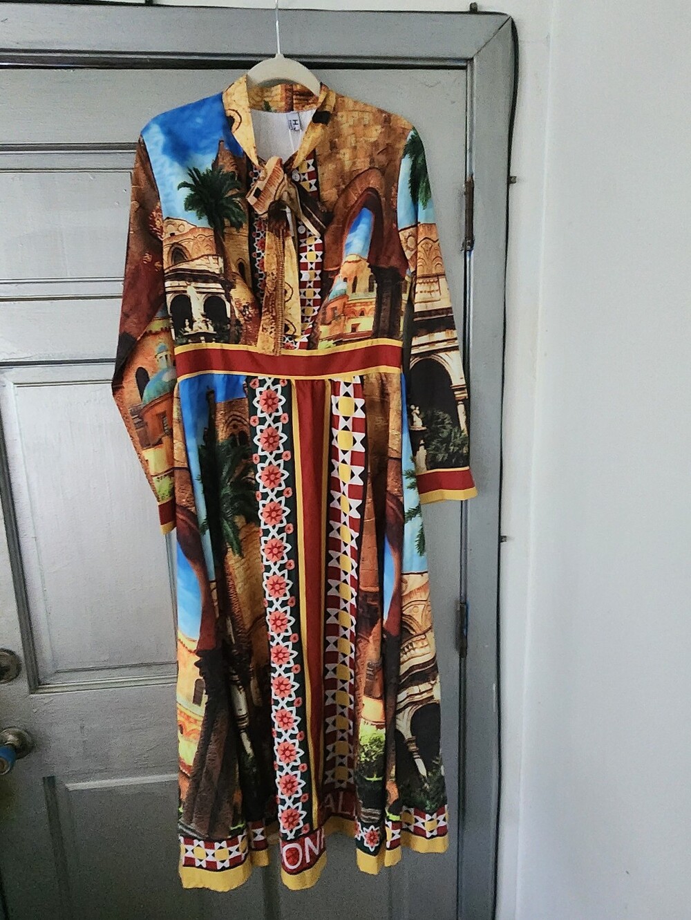 Printed Midi Dress in Brown and Blue